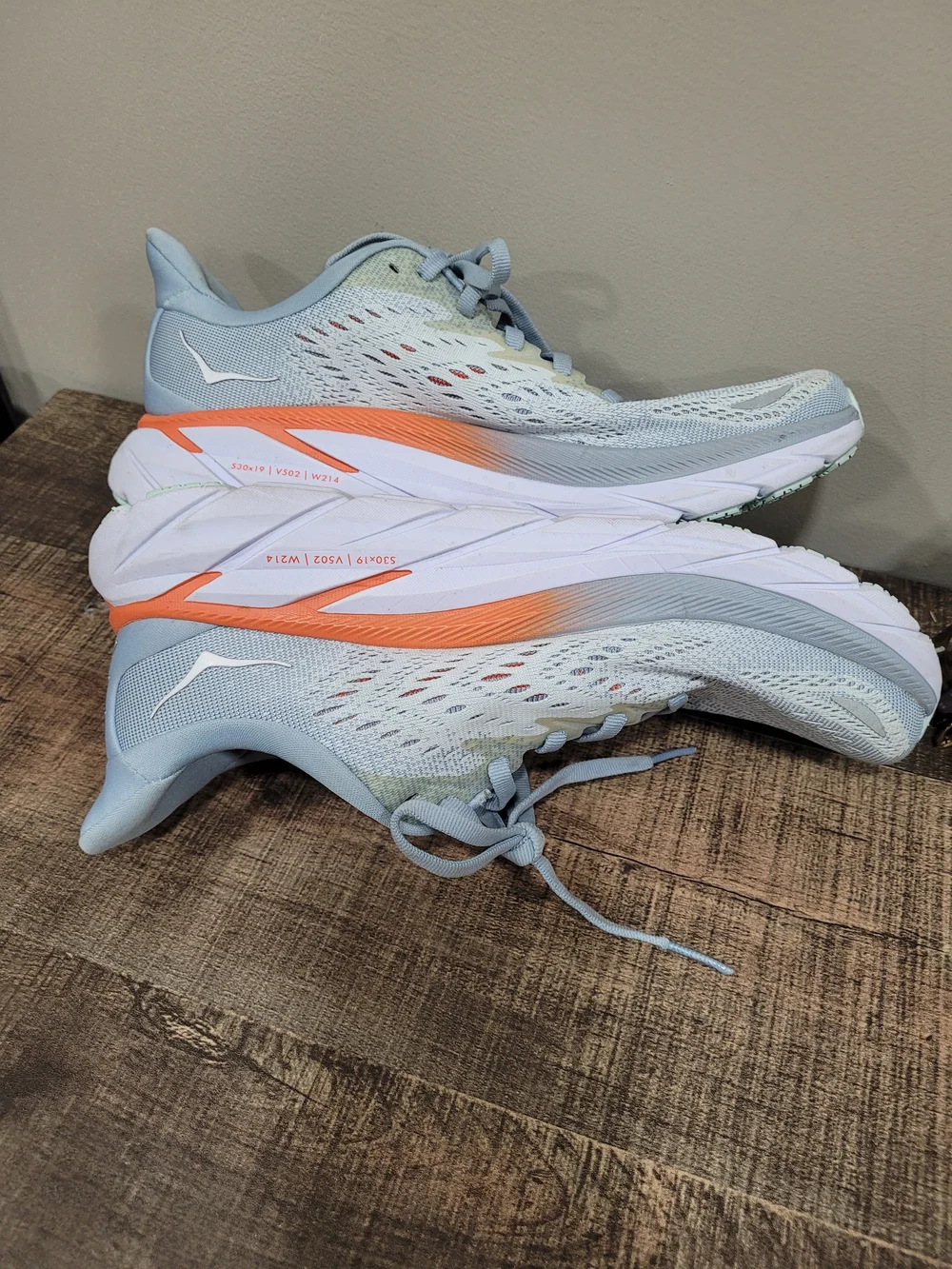 Hoka Women's Light Blue Running Shoes with Coral Accent